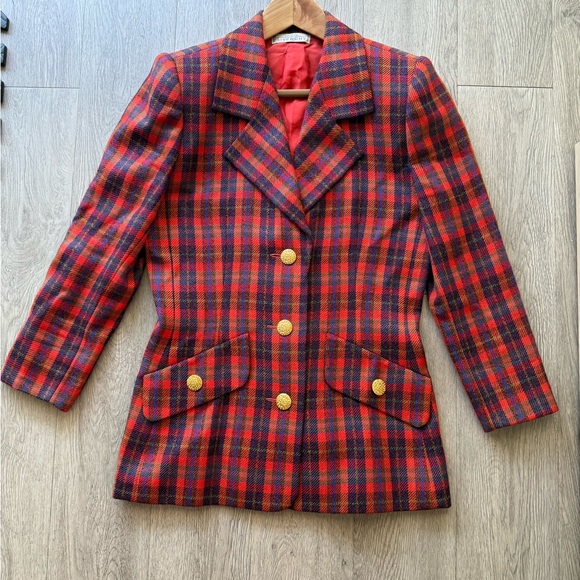 Vintage Couture Givenchy Red and Blue Plaid Blazer - Picture 1 of 3